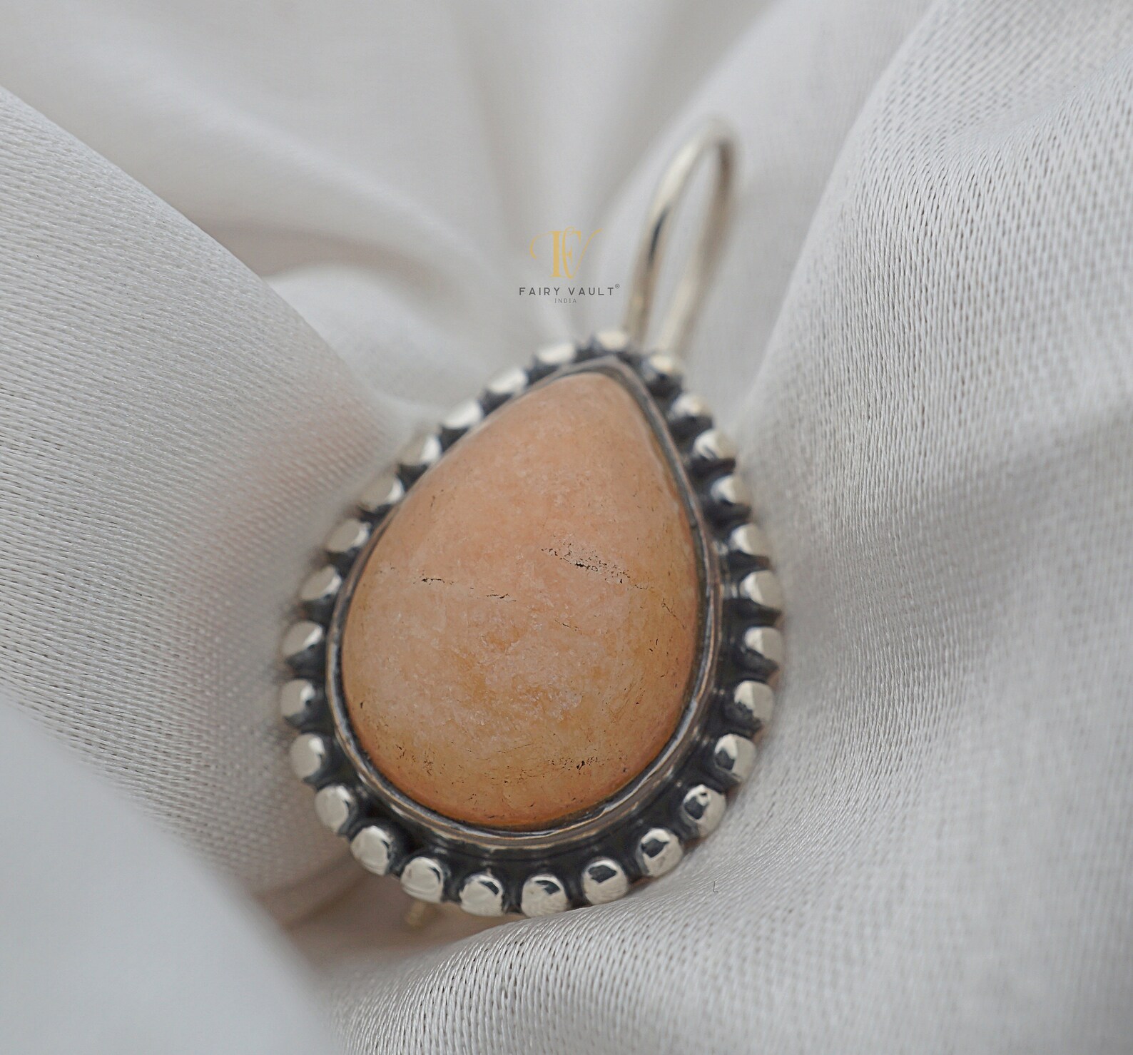 Peach Aventurine Teardrop Granule Halo Drop Earrings